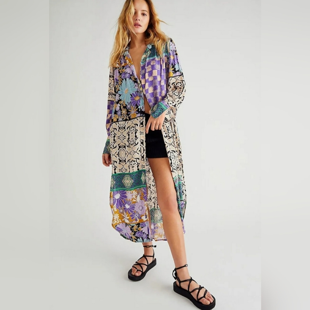 Free People Jackie Printed Maxi Shirt XS